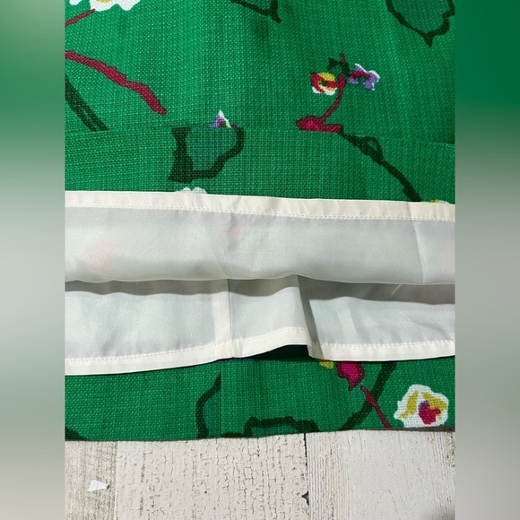 J. Crew Pleated Shift Dress Floral Green Linen Sleeveless Knee Length Size 2 - Picture 8 of 11